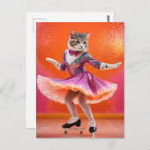 Ice-Skaten-Katze in Rosa Postkarte (Vorne/Hinten)