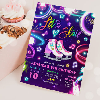 Ice Skaten Neon Glow Geburtstagsparty Einladung