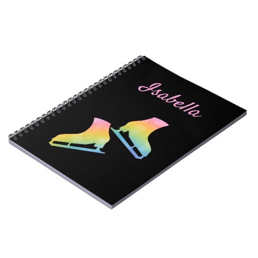 Ice Skaten Notebook Figur Skate Regenbogen schwarz Notizblock (Linke Seite)