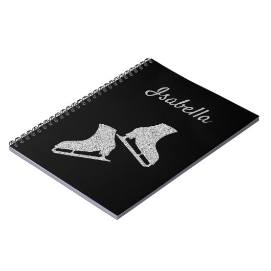 Ice Skaten Notebook Figur Skate Silber Glitzer Notizblock (Linke Seite)
