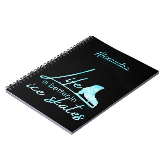 Ice Skaten Notebook Leben besser Skate tiefblau Notizblock (Linke Seite)