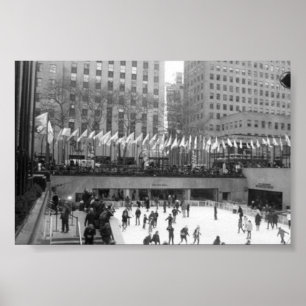 Ice Skaten NYC Rockefeller Center, Black & White Poster