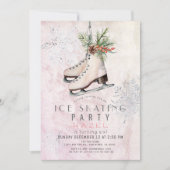 Ice Skaten Party Frozen Schneeflocken Rosa Geburts Einladung (Vorderseite)