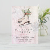 Ice Skaten Party Frozen Schneeflocken Rosa Geburts Einladung (Stehend Vorderseite)