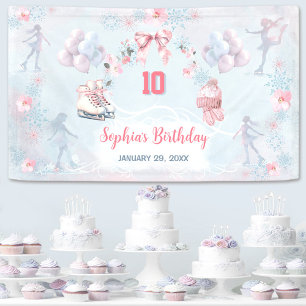 Ice Skaten Party Pink Blue Winter Girl Geburtstag Banner