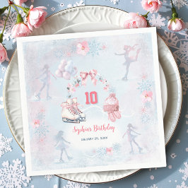 Ice Skaten Party Pink Blue Winter Girl Geburtstag Serviette