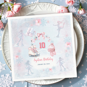 Ice Skaten Party Pink Blue Winter Girl Geburtstag Serviette