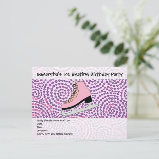 Ice Skaten Party, rosa Skate Einladungspostkarte (Stehend Vorderseite)