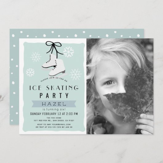 Ice Skaten Party Winter Blue Retro Geburtstag Einladung (Vorne/Hinten)