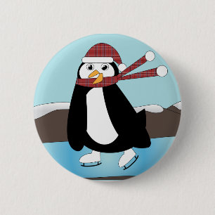 Ice Skaten Penguin Button