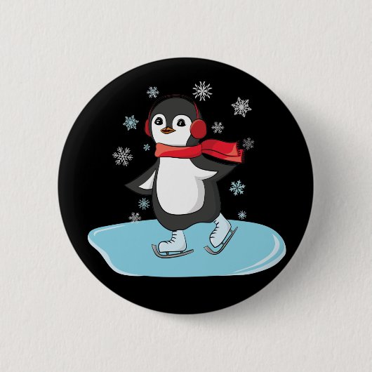 Ice Skaten Penguin Button (Vorderseite)