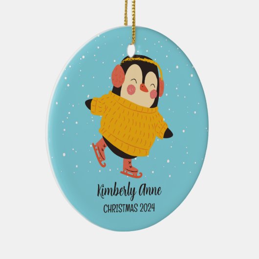 Ice Skaten Penguin Weihnachten Schnee Winter Feier Keramik Ornament (Rechts)