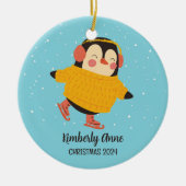 Ice Skaten Penguin Weihnachten Schnee Winter Feier Keramik Ornament (Vorne)