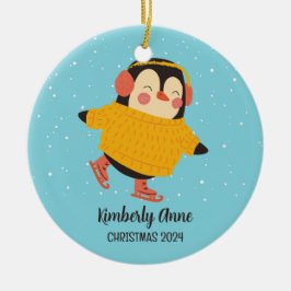 Ice Skaten Penguin Weihnachten Schnee Winter Feier Keramik Ornament