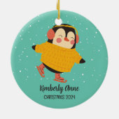 Ice Skaten Penguin Weihnachten Schnee Winter Feier Keramik Ornament (Hinten)