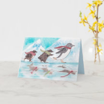 Ice Skaten Penguins Urlaubskarte