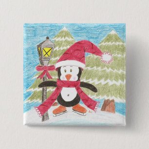 Ice Skaten Pinguin Button