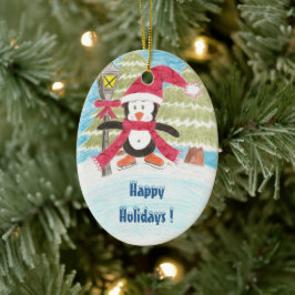 Ice Skaten Pinguin, Happy Holidays ! Keramik Ornament