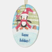 Ice Skaten Pinguin, Happy Holidays ! Keramik Ornament (Links)