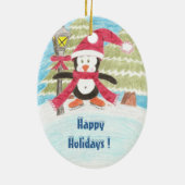 Ice Skaten Pinguin, Happy Holidays ! Keramik Ornament (Hinten)
