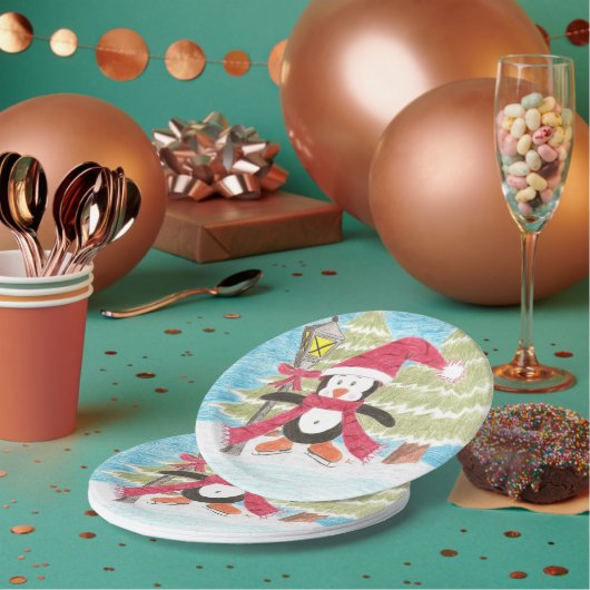 Ice-Skaten-Pinguin-Papier-Teller Pappteller (Multi)