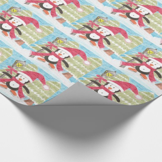 Ice Skaten Pinguin Weihnachtspapier Geschenkpapier (Ecke)