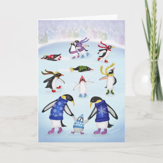 Ice Skaten Pinguine Weihnachtskarte Karte (Vorderseite)