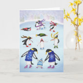 Ice Skaten Pinguine Weihnachtskarte Karte (Gelbe Blume)