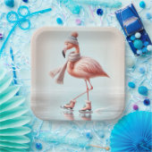Ice Skaten Pink Flamingo Pappteller (Party)