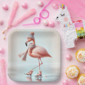 Ice Skaten Pink Flamingo Pappteller (Party)