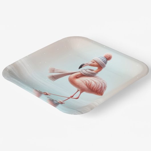 Ice Skaten Pink Flamingo Pappteller (Gewinkelt)