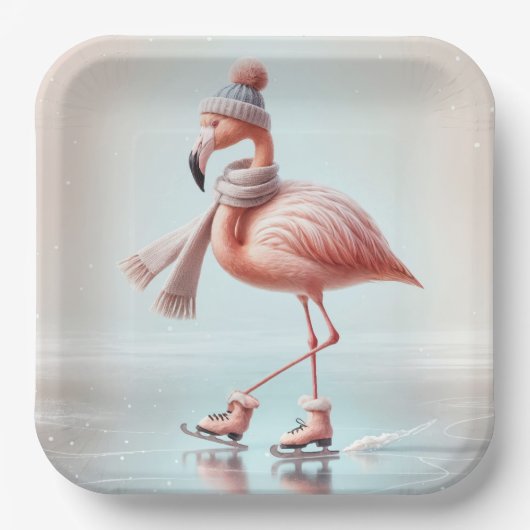 Ice Skaten Pink Flamingo Pappteller (Vorderseite)