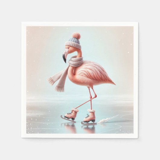 Ice Skaten Pink Flamingo Serviette (Vorderseite)