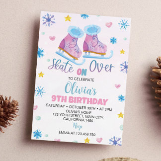 Ice Skaten Pink Girl Einladung zum Geburtstag