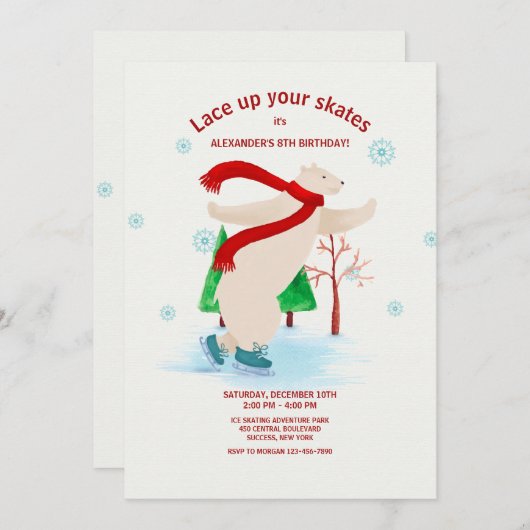 Ice Skaten Polar Bear Einladung (Vorne/Hinten)