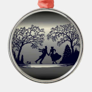 Ice Skaten Pond - Silhouette Silbernes Ornament