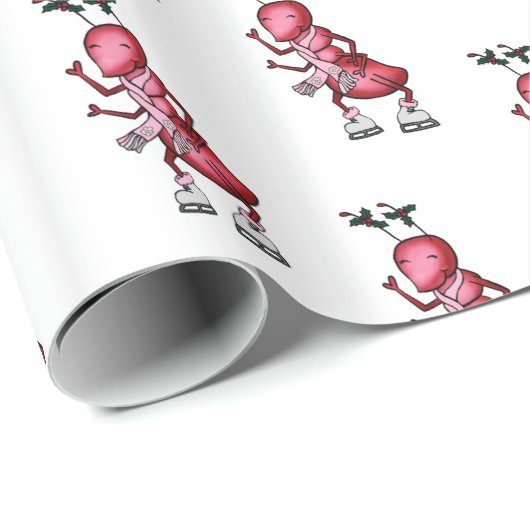 Ice Skaten Red Ant Mistletoe Wrapping Paper Geschenkpapier (Rolleneckpunkt)