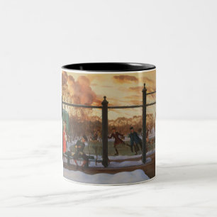 Ice Skaten Rink im Winter (von Konstantin Somov) Zweifarbige Tasse