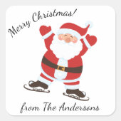 Ice Skaten Santa Claus" Custom Quadratischer Aufkleber (Vorderseite)