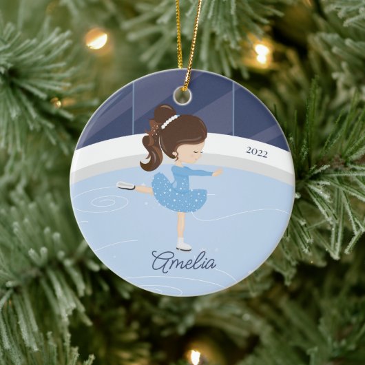 Ice Skaten Skater Girl Dated Keramik Ornament (Baum)
