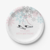 Ice Skaten Snowflakes Rosa blauer Glitzer Pa Pappteller (Vorderseite)