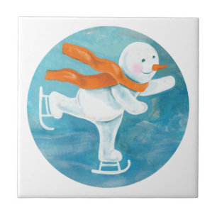 Ice Skaten Snowman Fliese