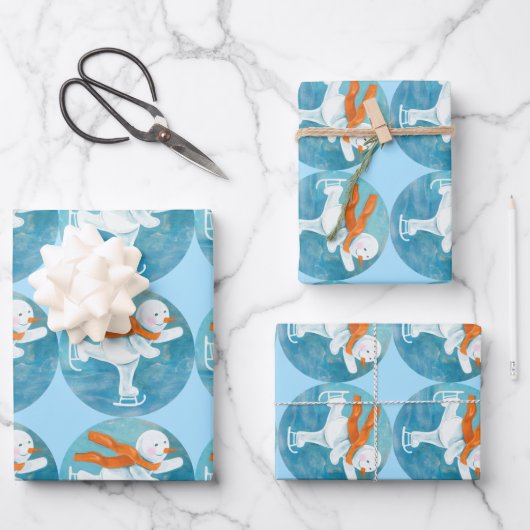 Ice Skaten Snowman Geschenkpapier Set (Vorderseite)