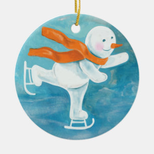 Ice Skaten Snowman Keramik Ornament