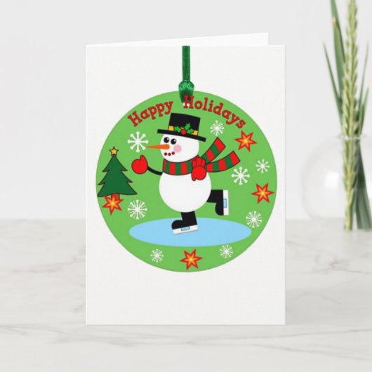 Ice Skaten Snowman Ornament Happy Holidays Karte (Vorderseite)