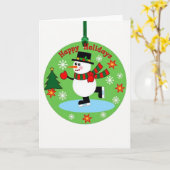 Ice Skaten Snowman Ornament Happy Holidays Karte (Gelbe Blume)