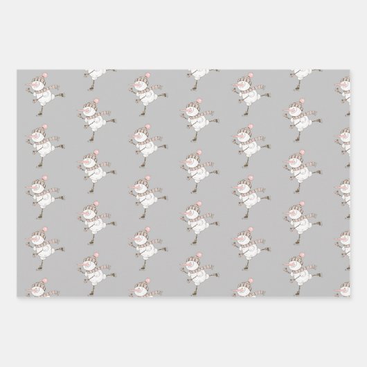 Ice Skaten Snowmen Geschenkpapier Set (Vorderseite 3)