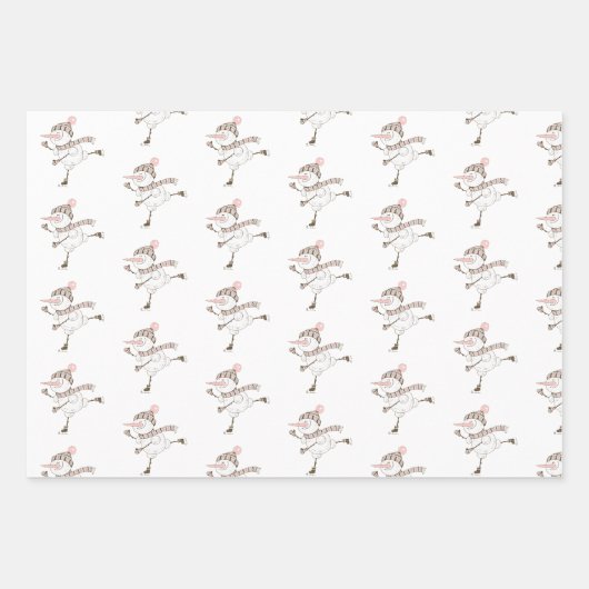 Ice Skaten Snowmen Geschenkpapier Set (Vorderseite)