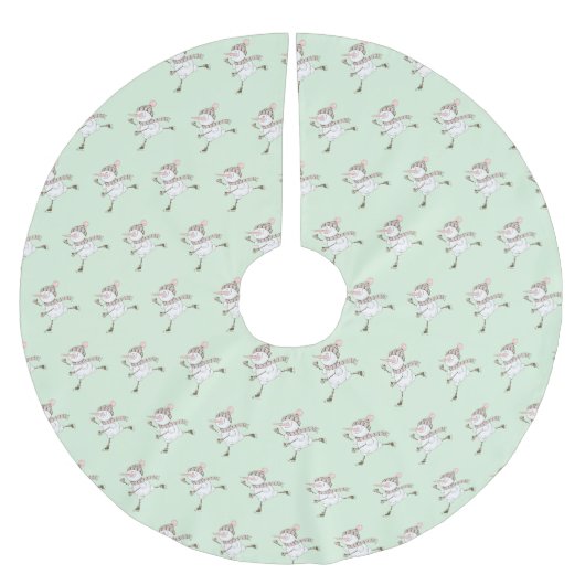 Ice Skaten Snowmen Green Polyester Weihnachtsbaumdecke (Vorderseite)