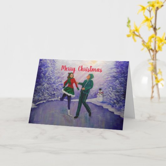 Ice Skaters Joy Christmas Card Karte (Gelbe Blume)